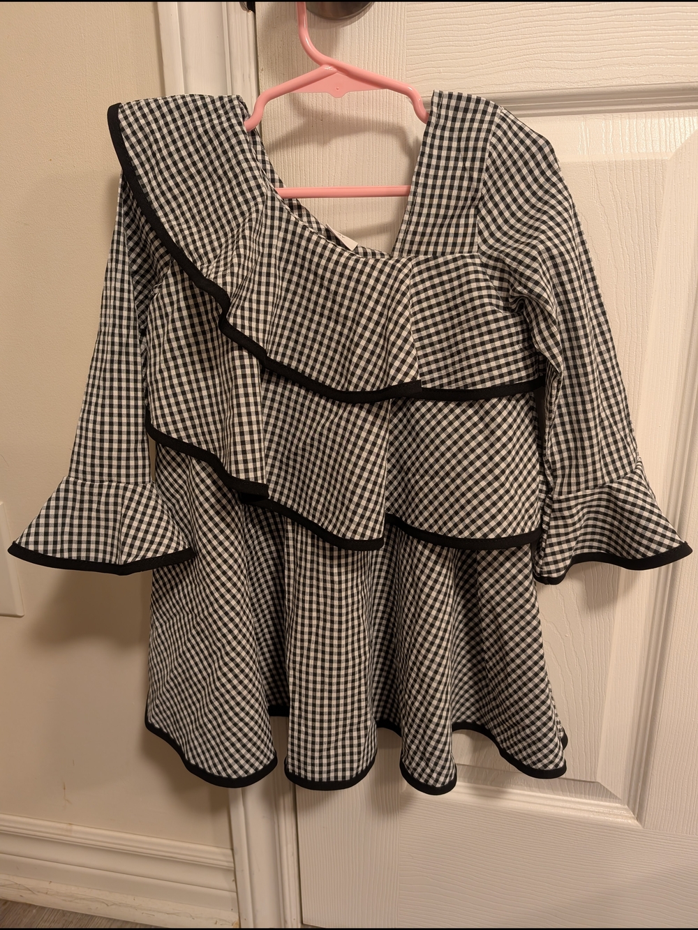 Black and White Gingham Ruffle Dress